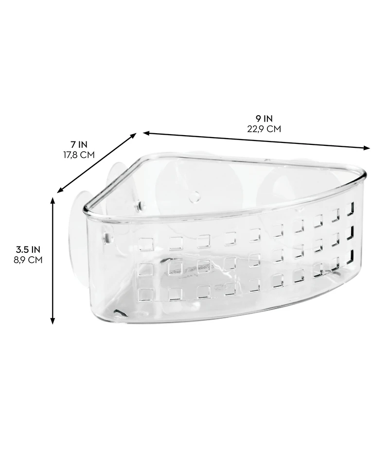 iDesign Plastic Suction Corner Shower Basket for Bathroom