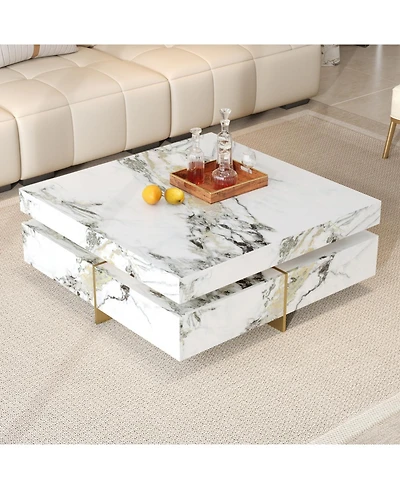 Streamdale Furniture Modern Marble Coffee Table with 4 Drawers, White, 43.3