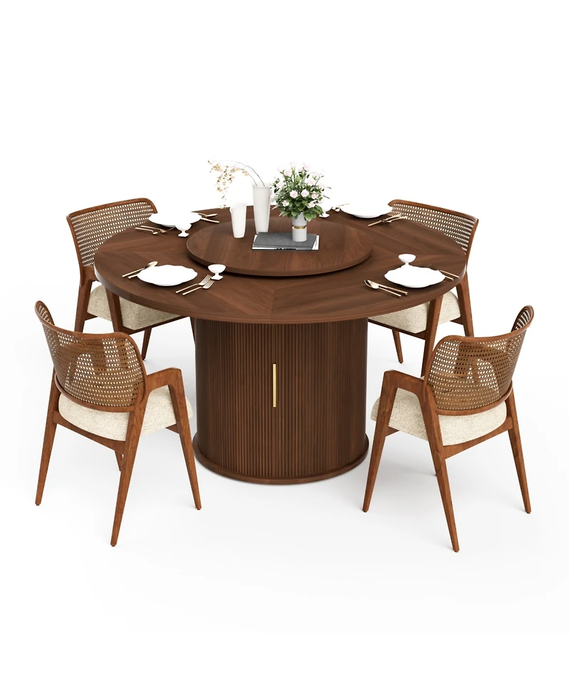 Streamdale Furniture 55" Round Dining Table for Six with Storage & Rotating Tray (Walnut)