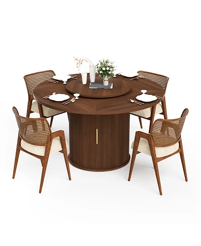 Streamdale Furniture 55" Round Dining Table for Six with Storage & Rotating Tray (Walnut)