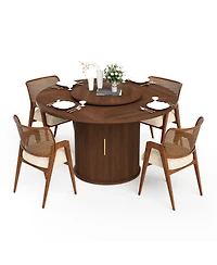 Streamdale Furniture 55" Round Dining Table for Six with Storage & Rotating Tray (Walnut)