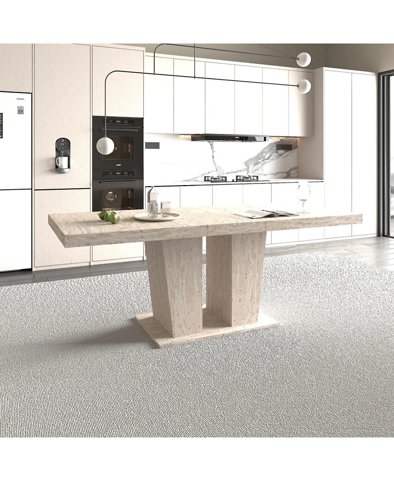 Streamdale Furniture Rectangular extendable dining table (6-10 people, 160-200cm) with veined travertine.