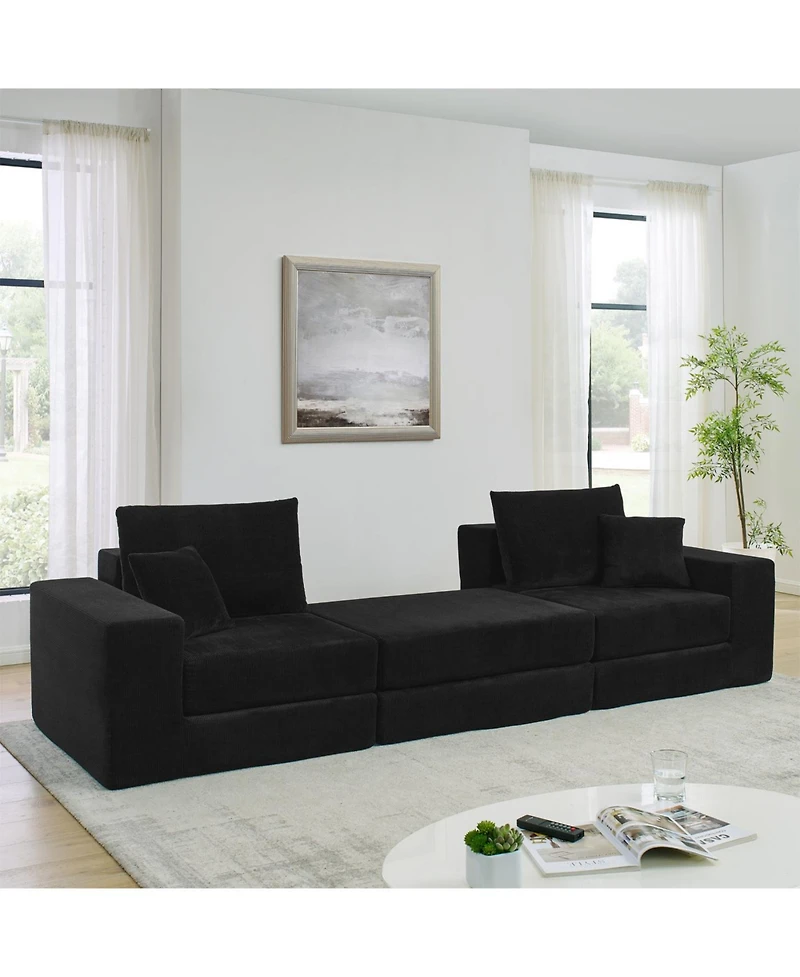 Streamdale Furniture Modular Cloud Sectional Couch, Modern L-Shaped Sofa with Ottoman, Black
