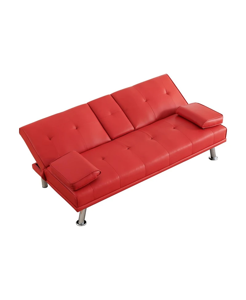 Streamdale Furniture Red Multifunctional Double Folding Sofa Bed with Coffee Table