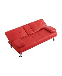 Streamdale Furniture Red Multifunctional Double Folding Sofa Bed with Coffee Table