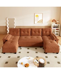 Streamdale 104.7" U-Shaped Sleeper Sofa with Pull Out Bed, Convertible Couch Bed, Orange