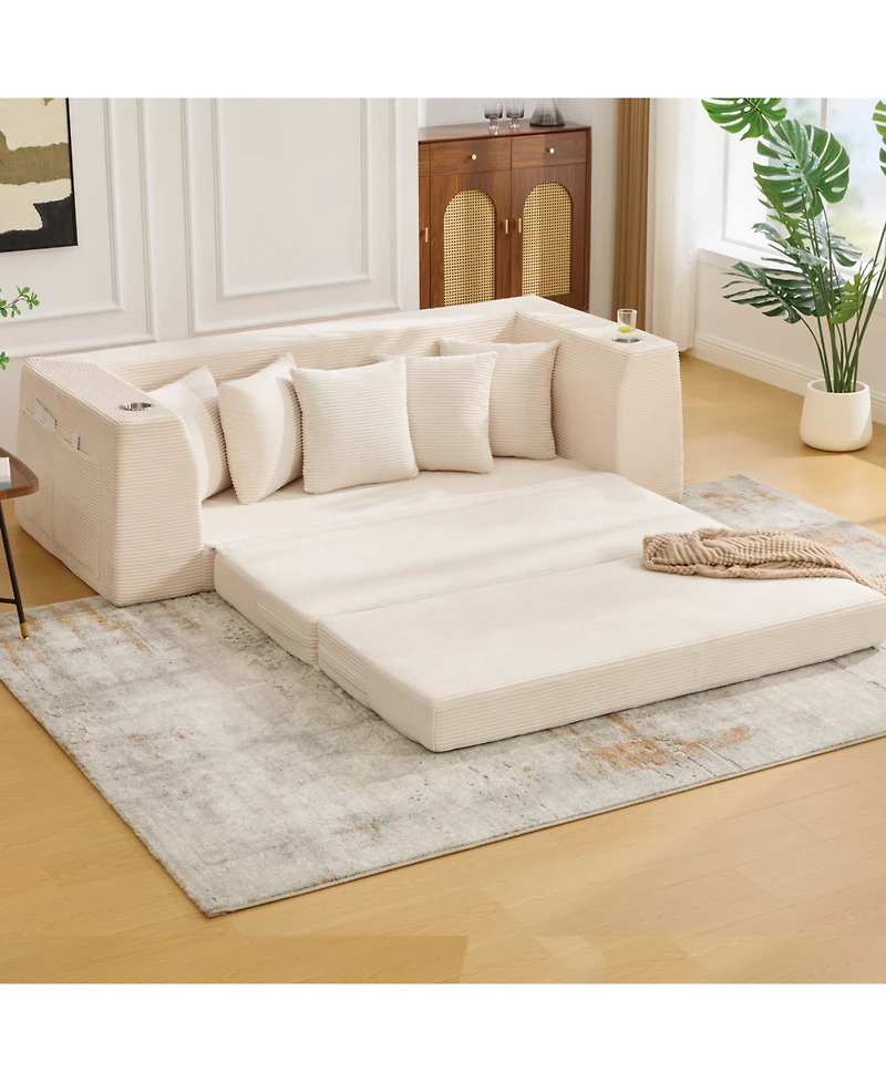 Streamdale Furniture Streamdale Corduroy Convertible Sofa Bed with 5 Pillows, No Assembly, Side Pocket