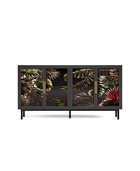 Streamdale Furniture Streamdale 60.3" 4-Door Buffet Cabinet, Glazed Art Storage, Retro Console Table