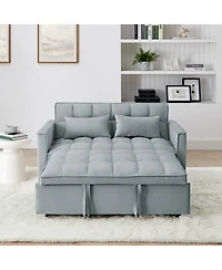 Streamdale 54.33" Foldable Sofa Bed - Modern Velvet Pull-Out Couch (Light Gray)