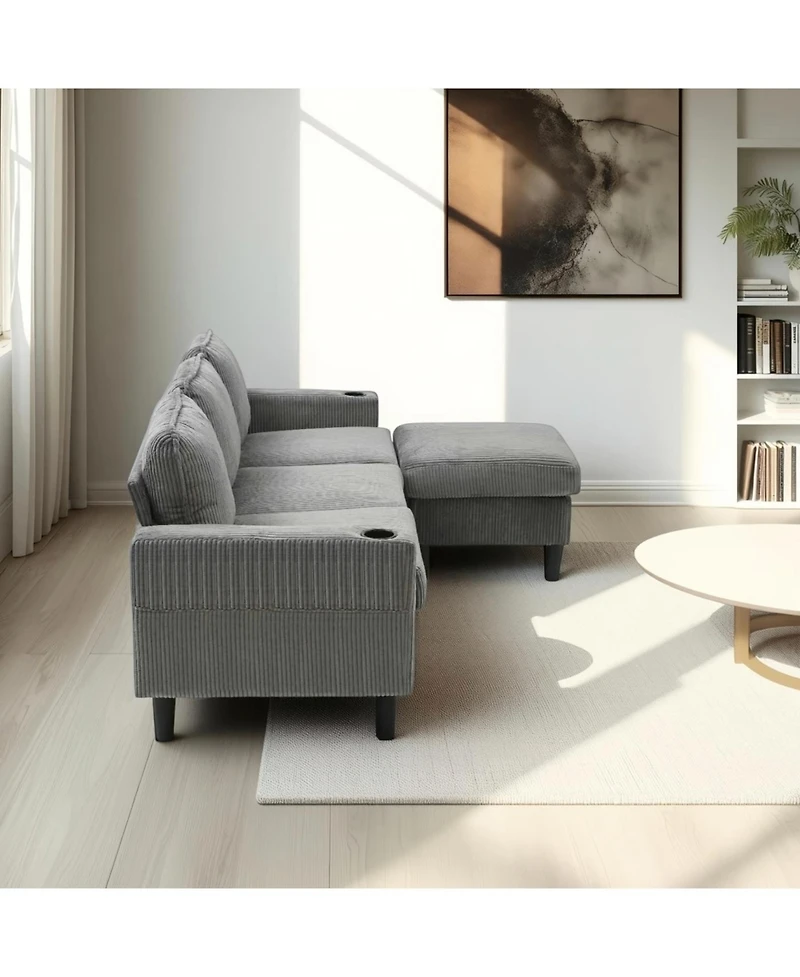 Streamdale Furniture Streamdale Light grey 3-seat combo sofa with storage ottoman, L-shaped sectional couch