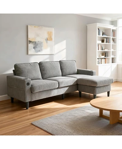 Streamdale Furniture Streamdale Light grey 3-seat combo sofa with storage ottoman, L-shaped sectional couch