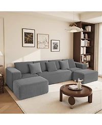 Streamdale Furniture Streamdale Modular U-Shaped 4-Seater Sofa, 132-inch, Reversible Chaise, Gray Corduroy