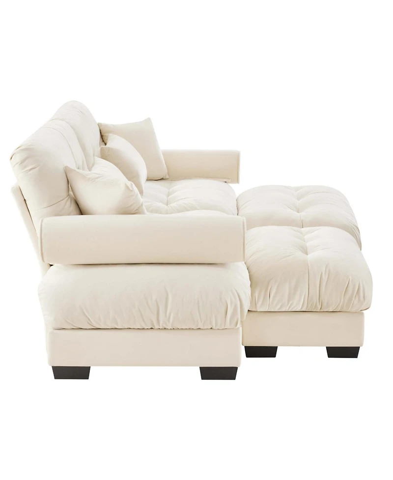 Streamdale Furniture Oversized Modern Velvet Two-Seater Sofa with Ottoman, Cream