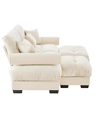 Streamdale Furniture Oversized Modern Velvet Two-Seater Sofa with Ottoman, Cream