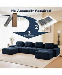 Streamdale Furniture Modern U-Shaped Corduroy Sectional Sofa with Ottomans, Blue