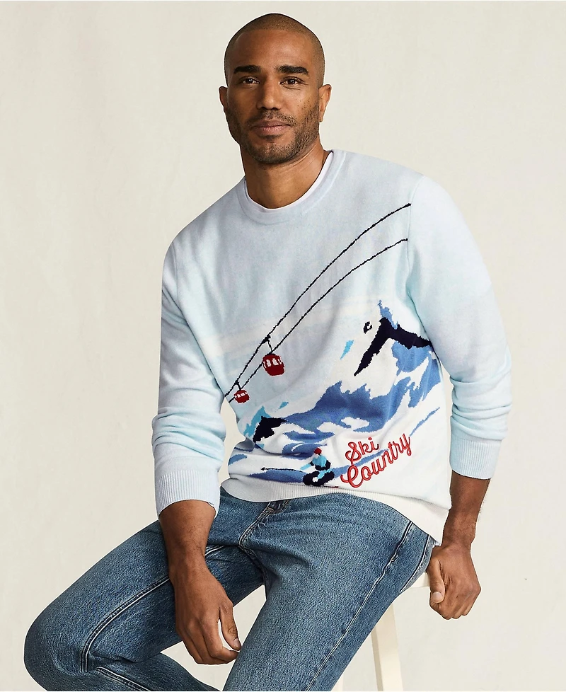 Lands' End Men's Long Sleeve Fine Gauge Holiday Crew Neck Sweater