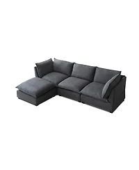 Streamdale Furniture Streamdale Modern Linen Sectional Sofa with Convertible Ottoman - Grey