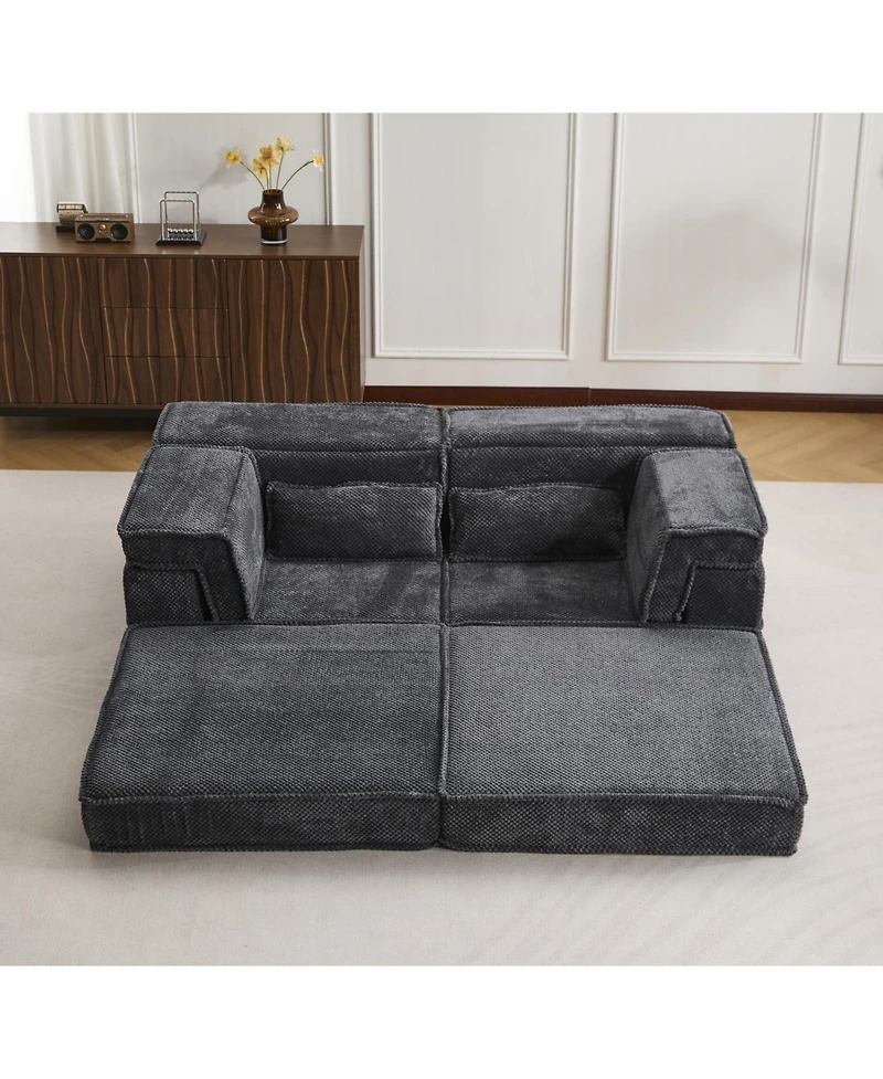 Streamdale Furniture Compression Sofa, Convertible Floor Sofa Bed, Modern Oversized Loveseat, Dark Grey