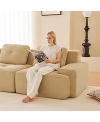 Streamdale Furniture Streamdale Camel 82" Modern L-Shaped Corduroy Sectional Sofa with Deep Seat, Tufted Design