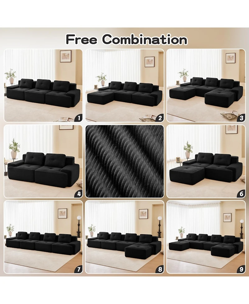 Streamdale Furniture Streamdale 82" Modern L-Shaped Modular Sectional Sofa, Corduroy Fabric, Black