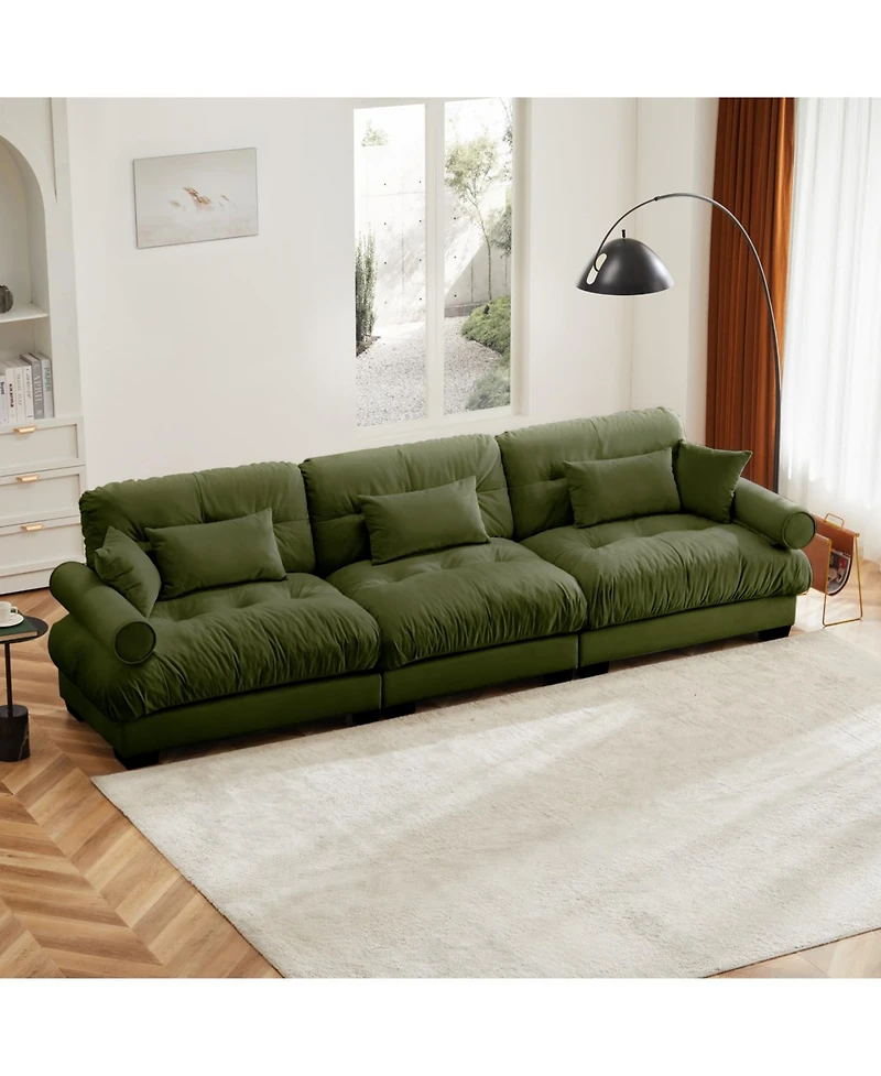 Streamdale Furniture Streamdale Extra Large 3 Seat Modern Velvet Sofa, Oversize, Comfortable, Olive Green