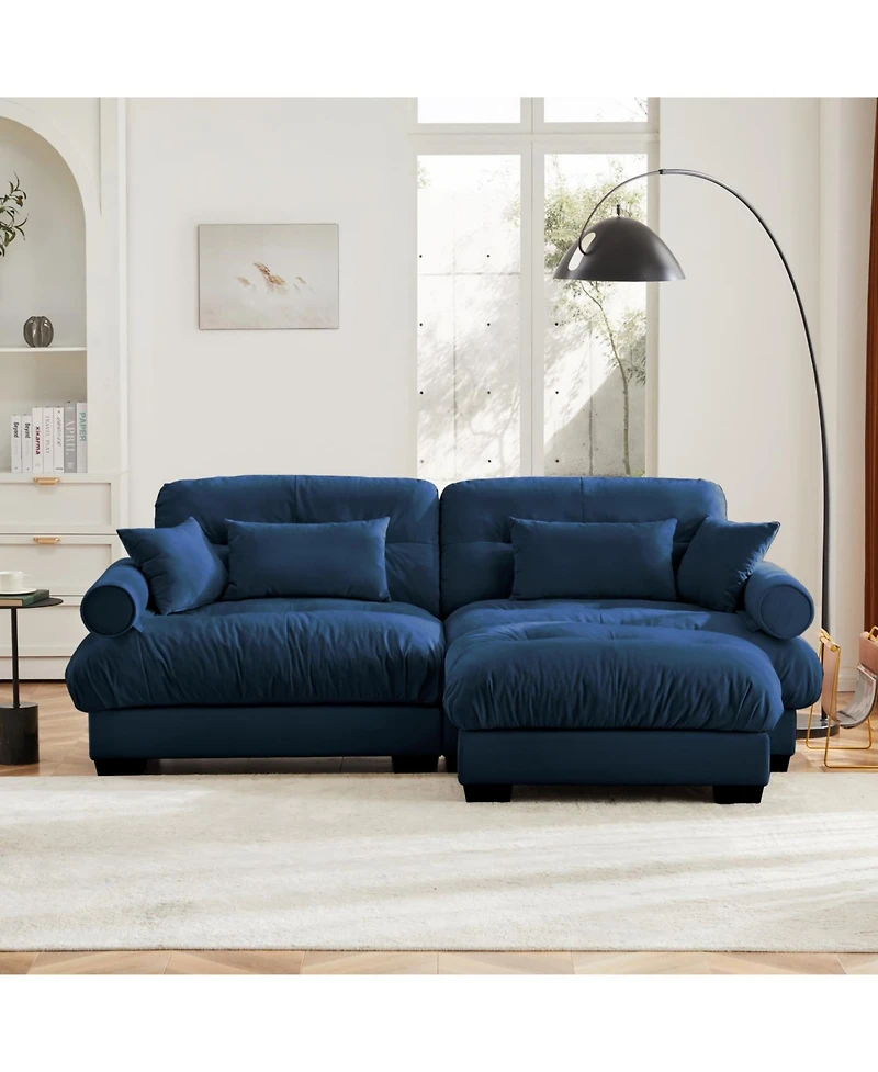 Streamdale Furniture Streamdale Oversized Modern Velvet Two-Seater Sofa with Ottoman & Pillows