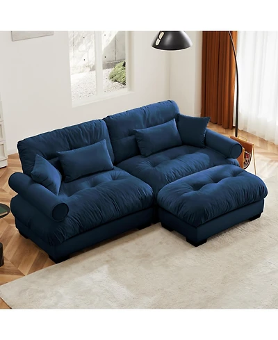 Streamdale Furniture Streamdale Oversized Modern Velvet Two-Seater Sofa with Ottoman & Pillows