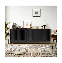 Casainc Storage Cabinet with Slatted Grille Striped 3 Drawer and 4 Shelves