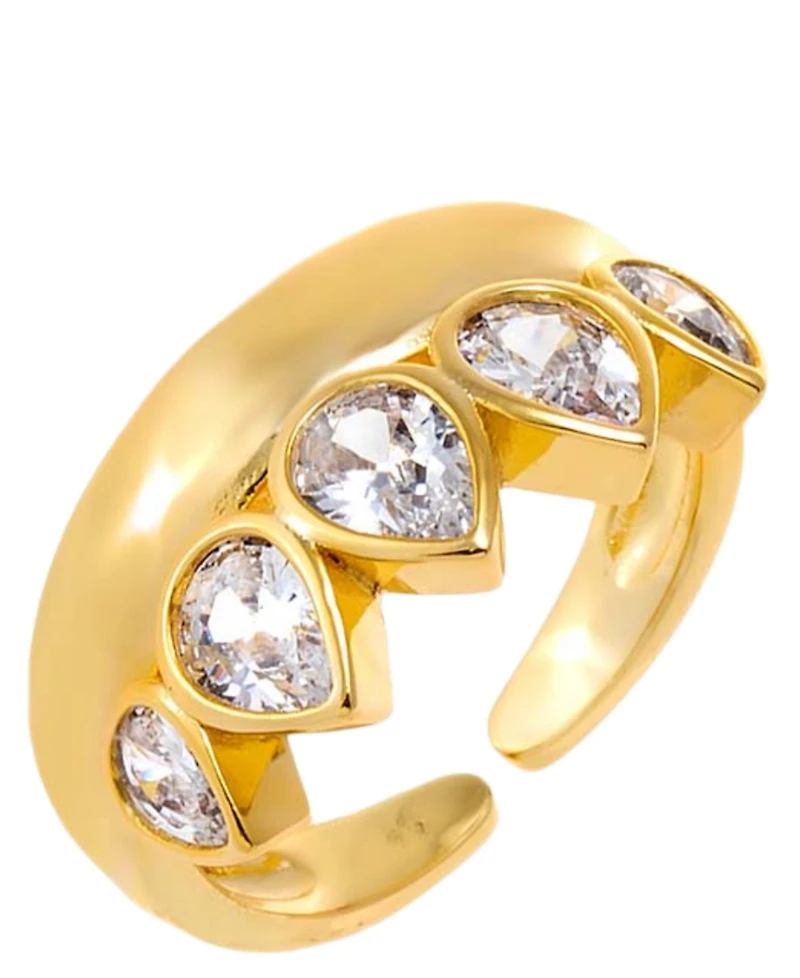 by Adina Eden Multi Cubic Zirconia Gold Plated Pear Rimmed Ring