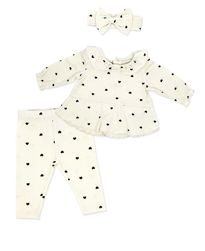 Baby Mode Girls' Tiny Hearts Print Top, Leggings and Headband, 3-Piece Set