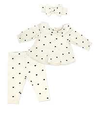 Baby Mode Girls' Tiny Hearts Print Top, Leggings and Headband, 3-Piece Set
