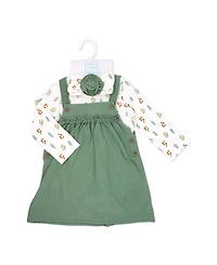 Baby Mode Girls' Fall Sprigs Print Jumper, Bodysuit and Headband, 3-Piece Set