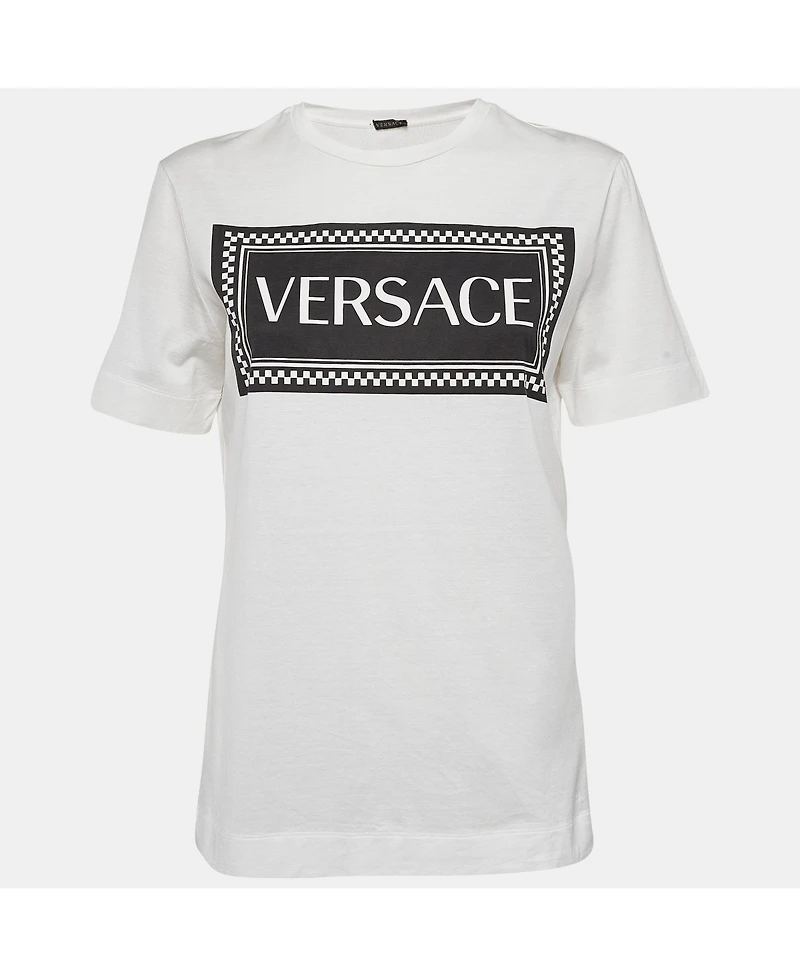 Pre-Owned Versace Women's White Logo Print Cotton T-Shirt