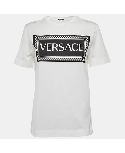 Pre-Owned Versace Women's White Logo Print Cotton T-Shirt