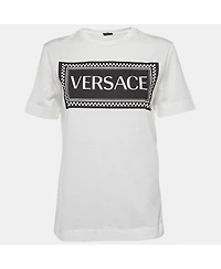Pre-Owned Versace Women's White Logo Print Cotton T-Shirt