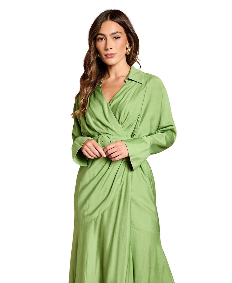 Coast Women's Twill Long Sleeve Wrap Dress With Belt