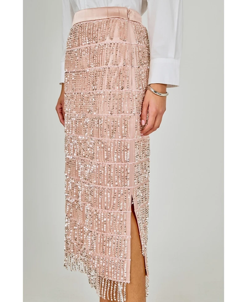 endless rose Women's Sequins Tassel Midi Skirt