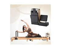 Mikolo Wooden Foldable Pilates Reformer Machine with Springs, Pilates Machines for Home Use and Studio, Pilates Equipment with Sitting Box