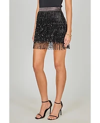 endless rose Women's Sequins Tassel Mini Skirt