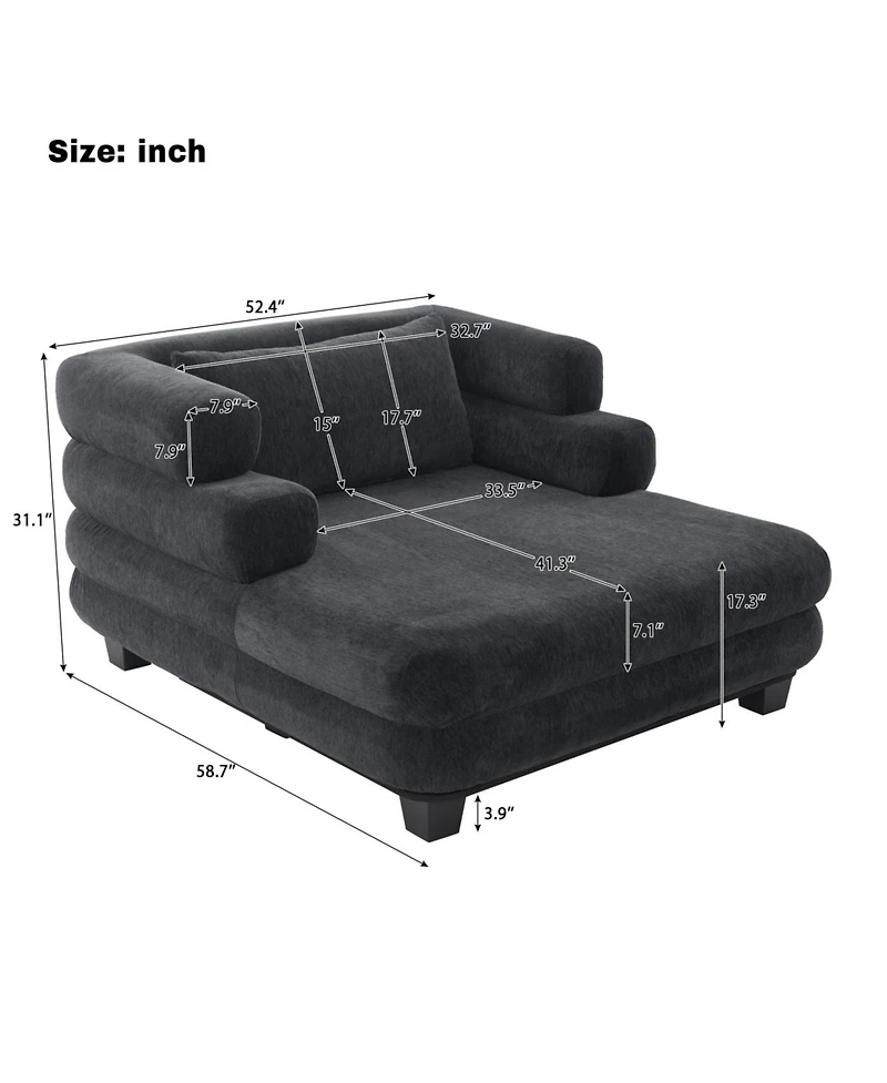 Streamdale Furniture Oversized Chaise Lounge 52.4" Modern Chenille Sofa Bed with Deep Seat, Black