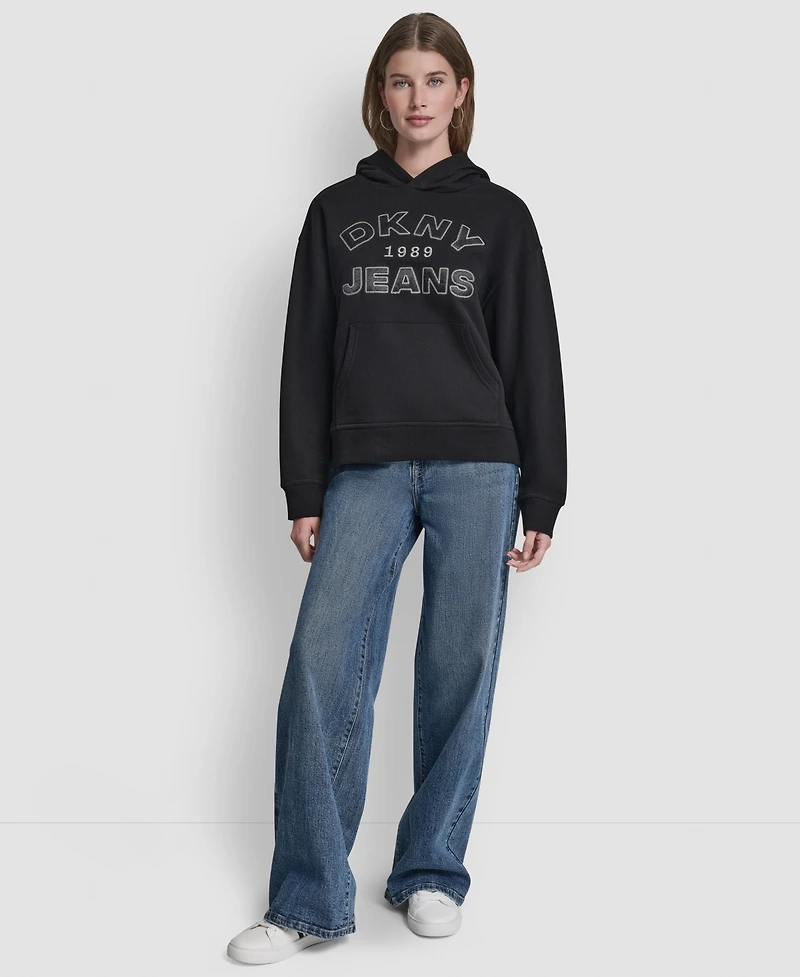 Dkny Jeans Women's Applique Chainstitch Logo Hoodie