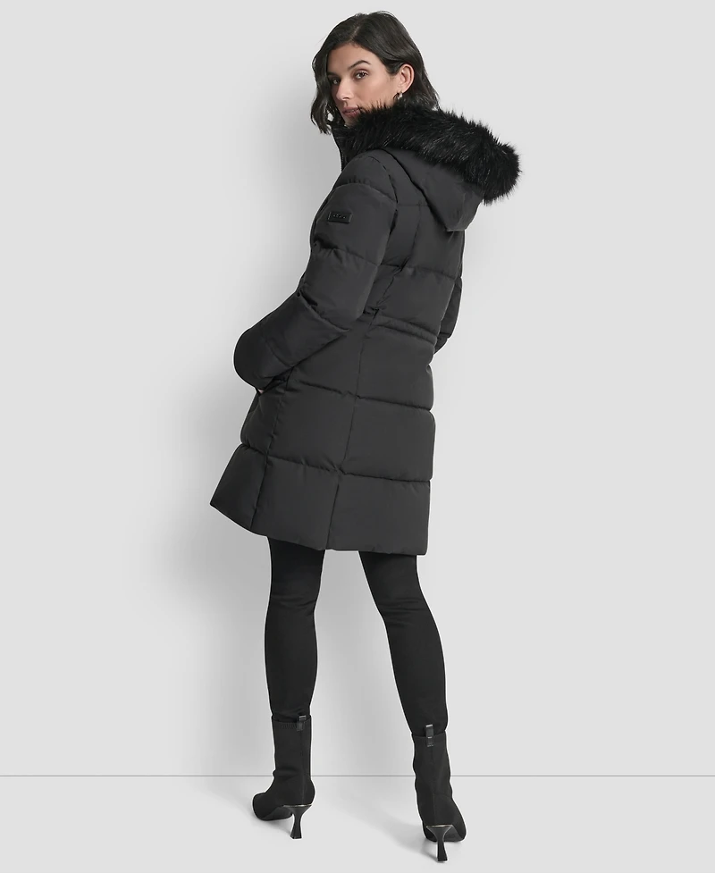Dkny Women's Hooded Zipper Puffer Coat