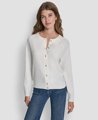 Dkny Jeans Women's Rhinestone Button-Front Crewneck Cardigan