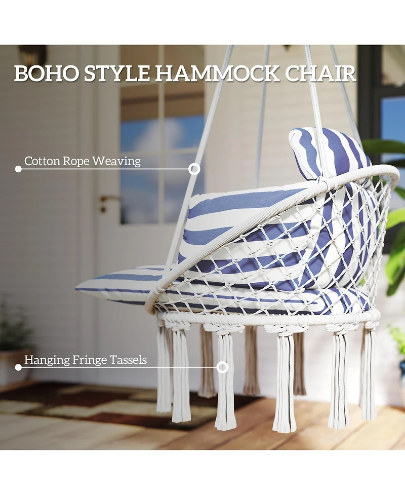 Outsunny Hanging Hammock Chair with Cushion, Macrame Swing Chair, Dark