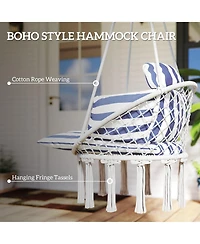 Outsunny Hanging Hammock Chair with Cushion, Macrame Swing Chair, Dark