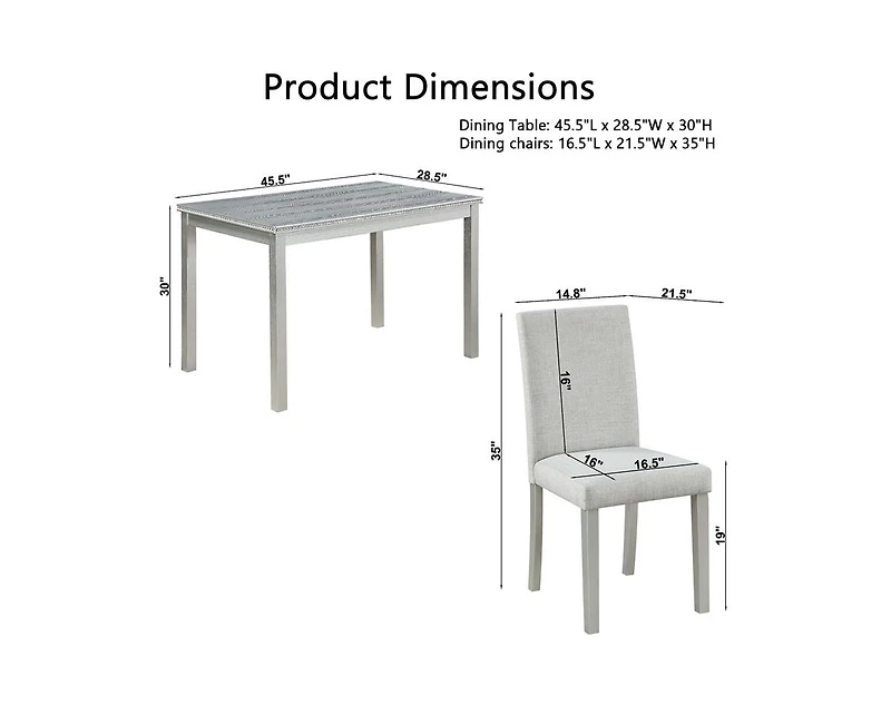 sumyeg 5-Piece Crystal Accent Wood Dining Set with Rectangular Kitchen Table and 4 Upholstered Chairs