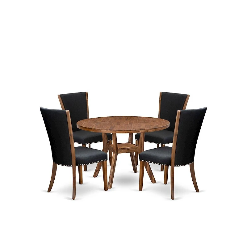 Luxe by East West Furniture 5 Piece Dining Table Set For 4 Contains 48" Round Table In Black Color