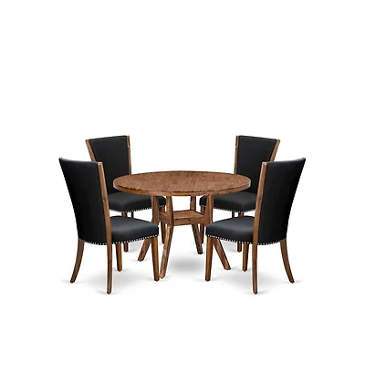 Luxe by East West Furniture 5 Piece Dining Table Set For 4 Contains 48" Round Table In Black Color