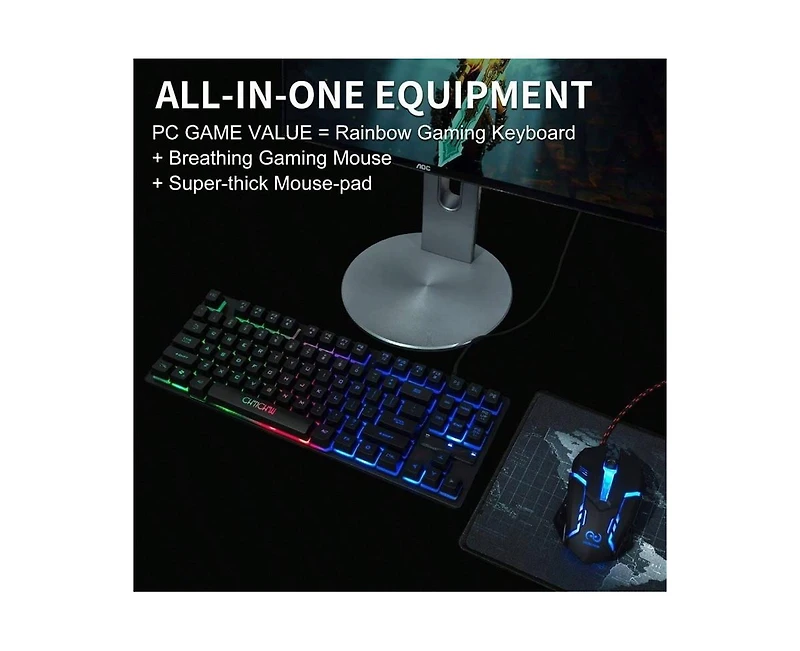 87 Keys Tkl Gaming Keyboard And Mouse Combo - Wired Backlit Keyboard with 800 - 3200 Dpi Rgb Mouse