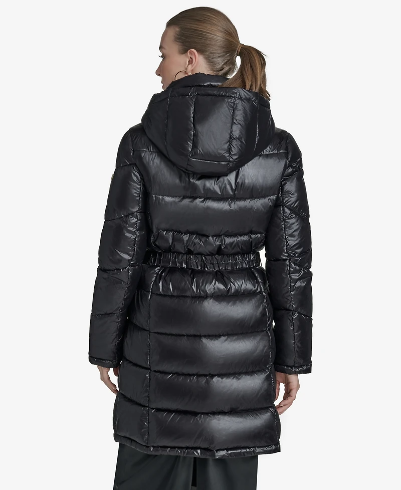 Halston Women's Stand Collar Belted Puffer Coat